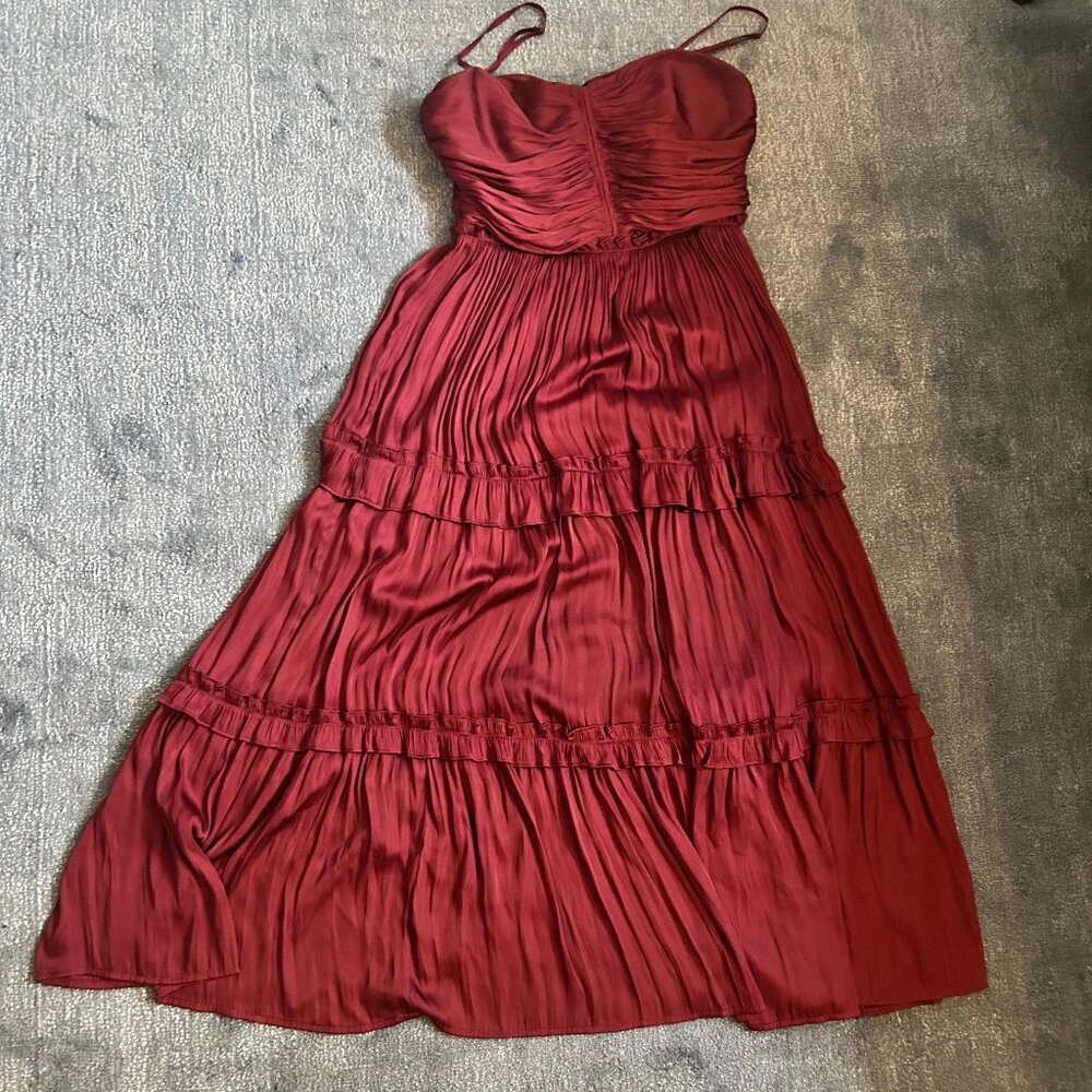 AQUA Burgundy Ruched Sleeveless Midi Dress - Size L - Contemporary Designer